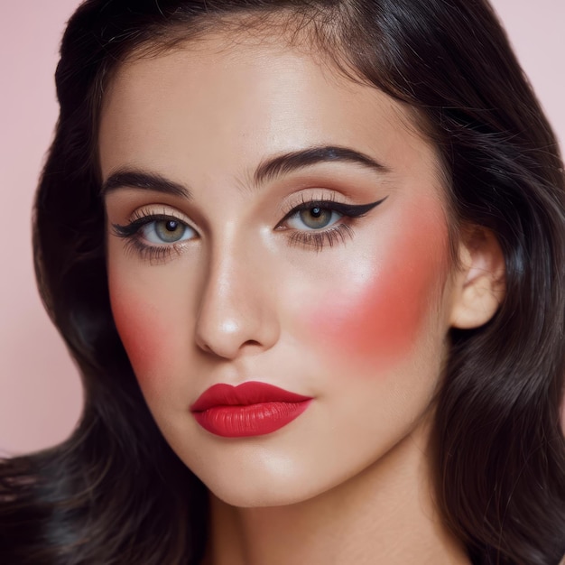 Closeup portrt of a woman with classic makeup beauty face