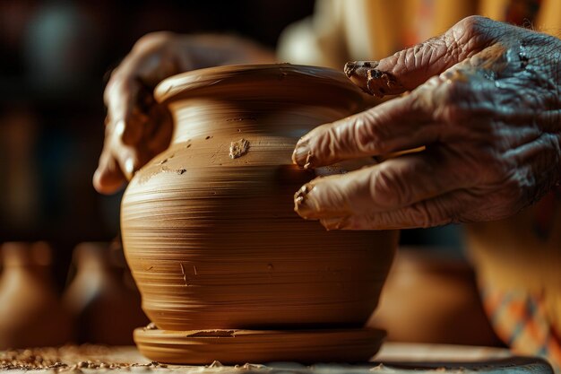 CloseUp of Potters Hands Smoothing Clay Vase Artistry and Craftsmanship in Pottery