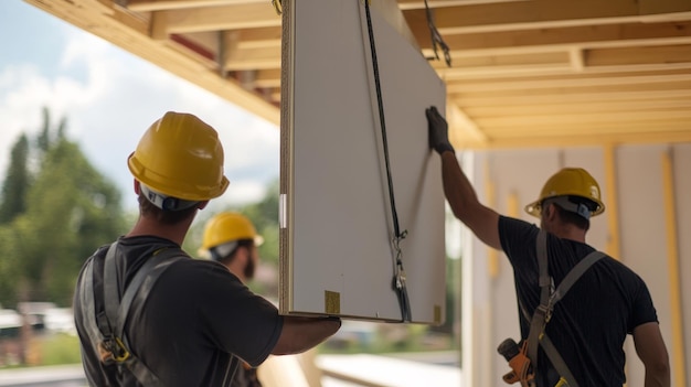 Photo closeup of prefabricated building panel installation