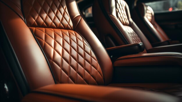 Photo closeup of premium leather car seats with luxury detailing in an elegant vehicle interior