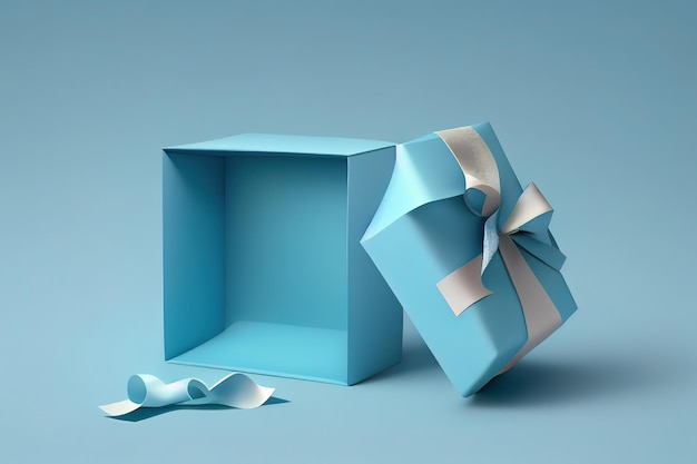 Closeup of present with blue bow and blank label Generative Ai