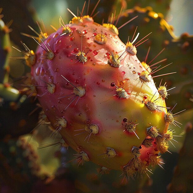 CloseUp of a Prickly Pear Cactus Fruit with Its Spines