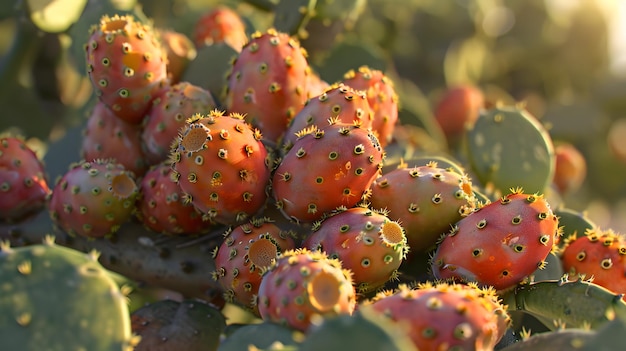 Photo closeup of prickly pear cactus fruits