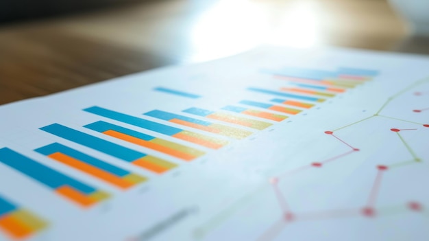 closeup of printed data charts including bar graphs line graphs and pie charts representing statistical analysis or business report findings