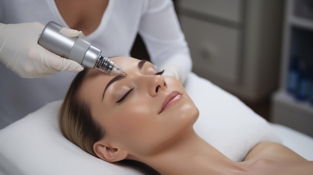 Photo closeup of a professional female cosmetologist performing a hardware rejuvenating procedure on a woman39s face in a beauty salon spa treatments beauty care skin cleansing concepts