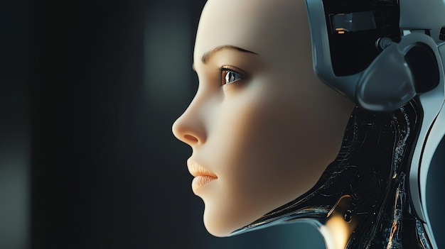 Photo a closeup profile of a female android with a metallic futuristic design