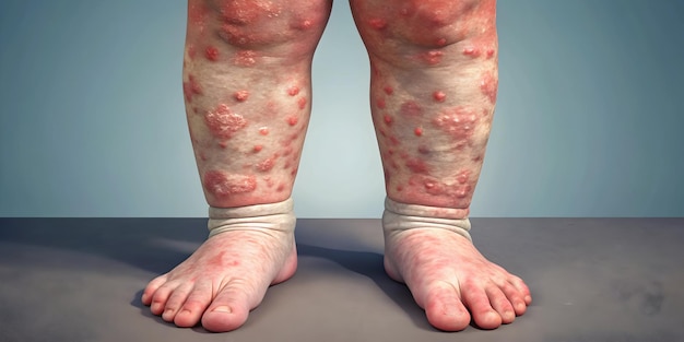 Closeup of psoriasis on legs Medical image shows skin condition