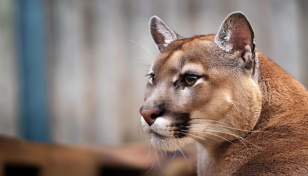 Photo closeup of a puma highlighting its sleek fur and intense gaze