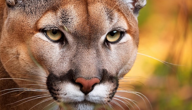 Photo closeup of a puma highlighting its sleek fur and intense gaze