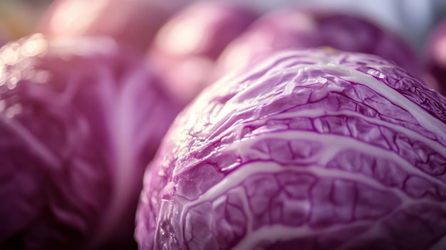 Photo closeup of a purple cabbage head with detailed veins