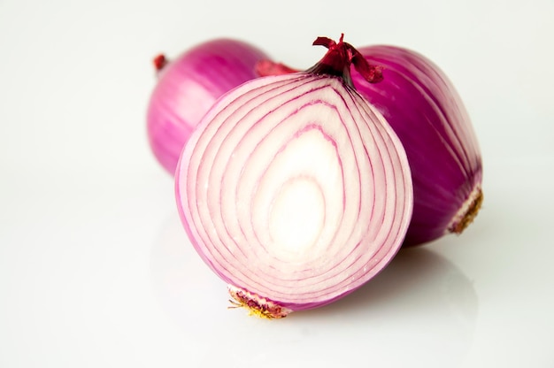 Closeup purple onion white background vegetables