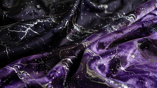 Closeup of a purple velvet fabric with silver glitter