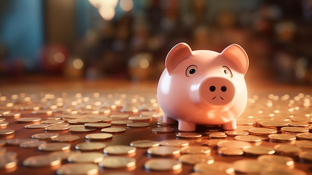 CloseUp of Putting a Coin in a Piggy Bank