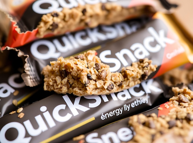 Photo closeup of quicksnack energy bars highlighting crunchy texture