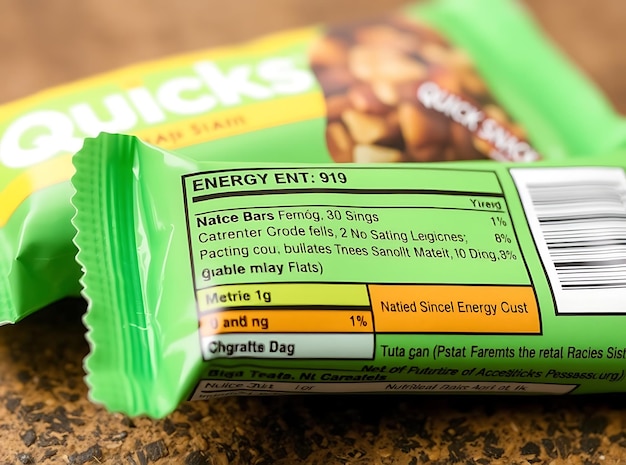 CloseUp of QuickSnack Energy Bars Packaging and Nutritional Info