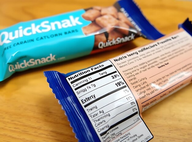 Photo closeup of quicksnack energy bars packaging and nutritional info