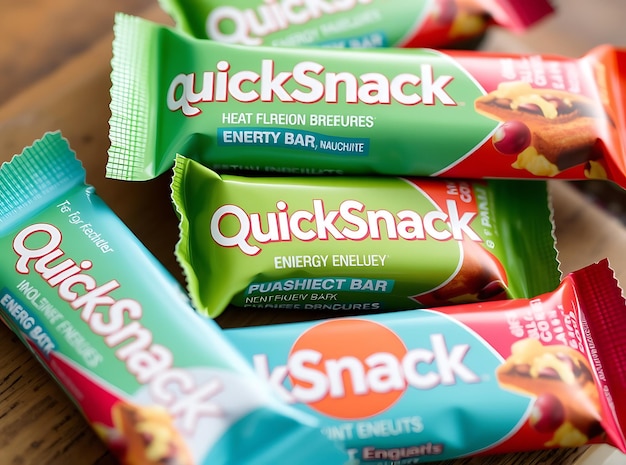 CloseUp of QuickSnack Energy Bars Vibrant Packaging and Wholesome Ingredients