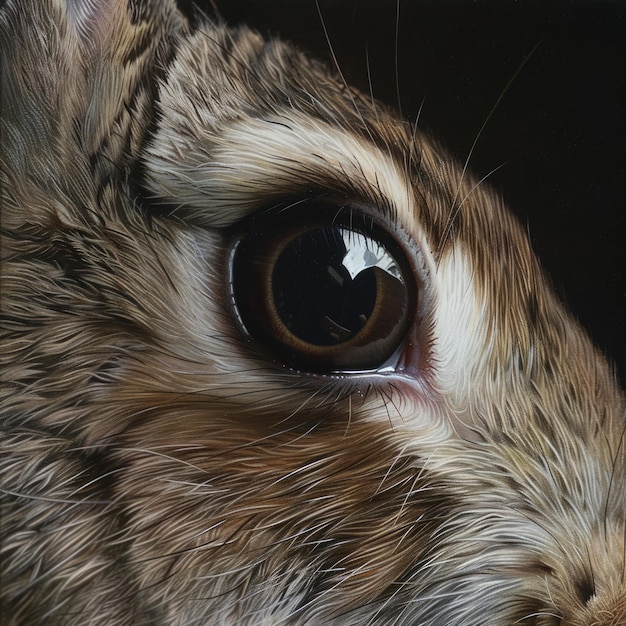 Closeup of a rabbits eye showcasing intricate detail and a sense of vulnerability