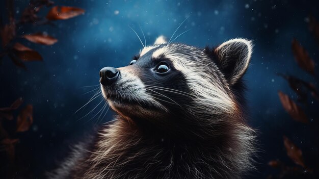 CloseUp of a Raccoon Isolated on a black background Generative AI