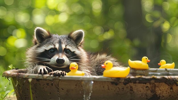 closeup of a raccoon washing itself Selective focus