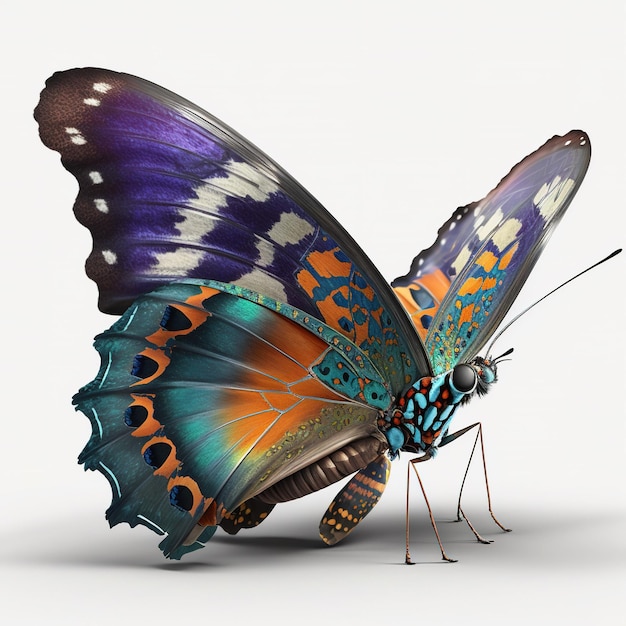 A closeup of a rainbow butterfly on white background ai generated