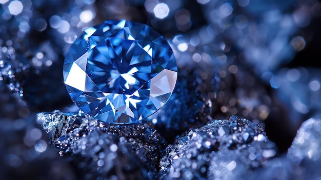 Closeup of a rare blue diamond gemstone with intense color and clarity