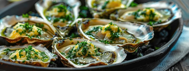 closeup of ready oysters on the table Selective focus