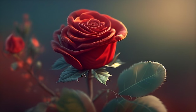 Closeup of realistic red rose with red blurred background Generative AI