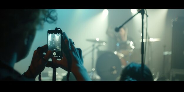 Photo closeup of recording video with smartphone at a concert toned image