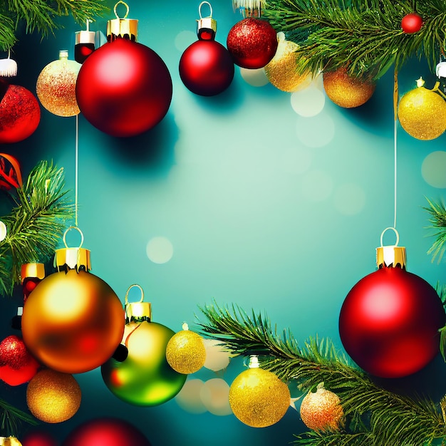 Closeup of red bauble hanging from a decorated Christmas tree