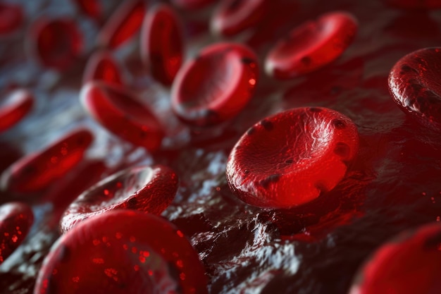 Closeup of red blood cells in vessel