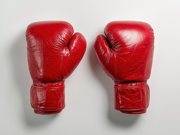 A closeup of red boxing gloves side by side isolated on a clean white background