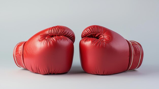 A closeup of red boxing gloves side by side isolated on a clean white background