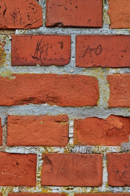 Closeup of red brick wall and copy space on the exterior of a home house or city building Texture detail of rough architecture construction design of face brick on an old decaying structure