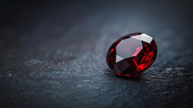 CloseUp of Red Gemstone on Dark Surface Elegant Precious Jewel Display