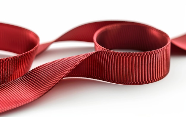 Photo closeup of red grosgrain ribbon on white background