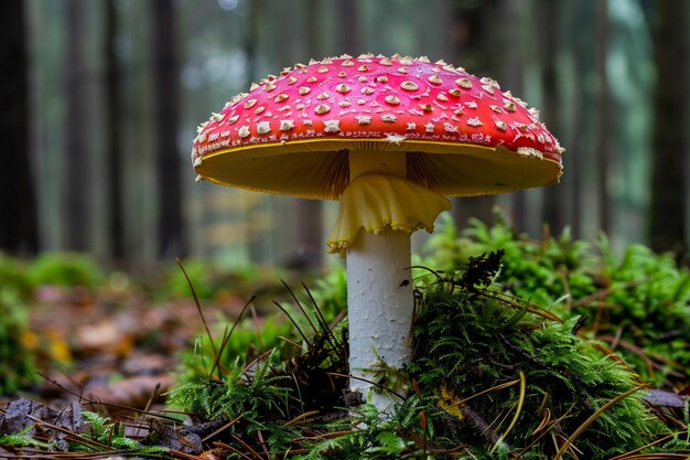 a closeup of a red mushroom with white dots Ai photo