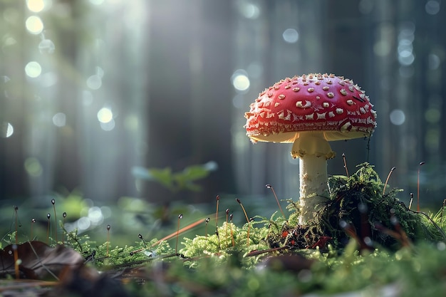 a closeup of a red mushroom with white dots Ai photo