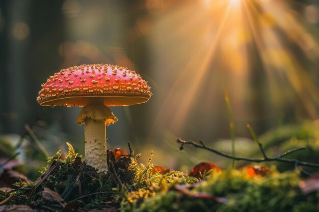 a closeup of a red mushroom with white dots Ai photo