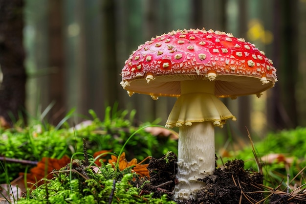 a closeup of a red mushroom with white dots Ai photo