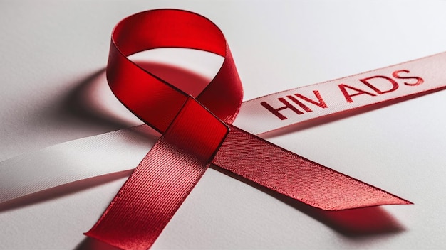 Photo a closeup of a red ribbon symbolizing hiv and world aids day awareness