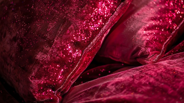 A closeup of a red sparkly fabric