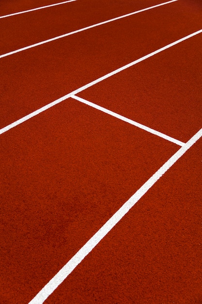 Closeup of the red stadium running tracks