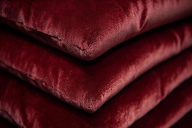 Photo closeup of red velvet fabric soft and smooth