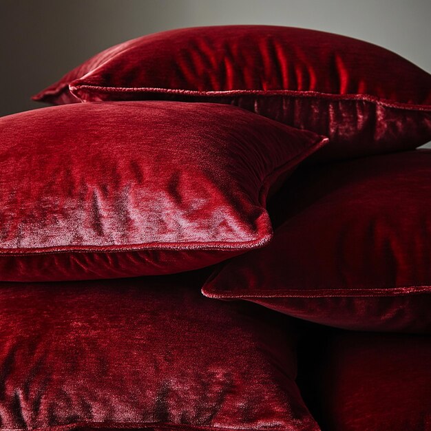 Photo closeup of red velvet fabric soft and smooth