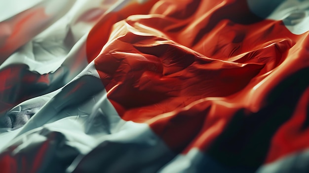 Closeup of a red and white flag waving in the wind