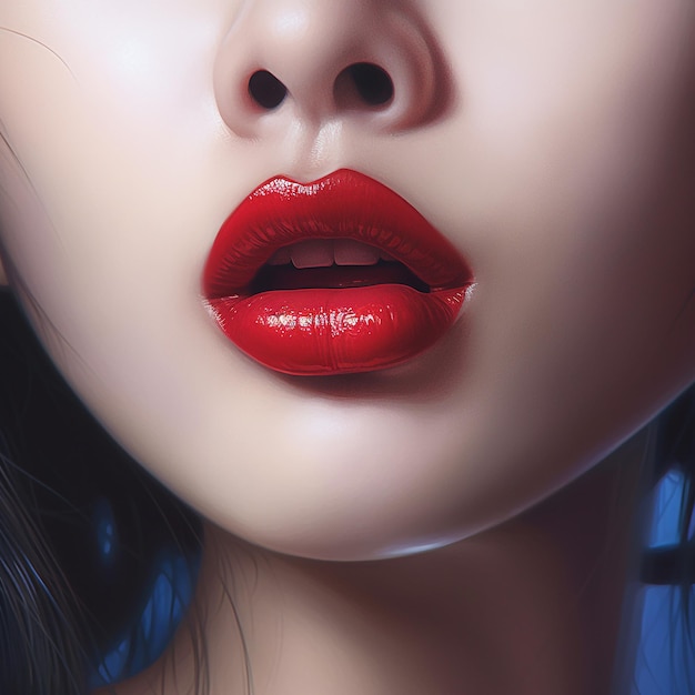 Closeup of red woman lips