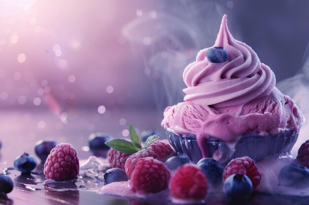 Closeup refreshing ice cream on the table