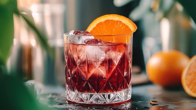 CloseUp of a Refreshing Negroni Cocktail