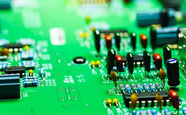 CloseUp Resistors and electronics on board electrical circuits